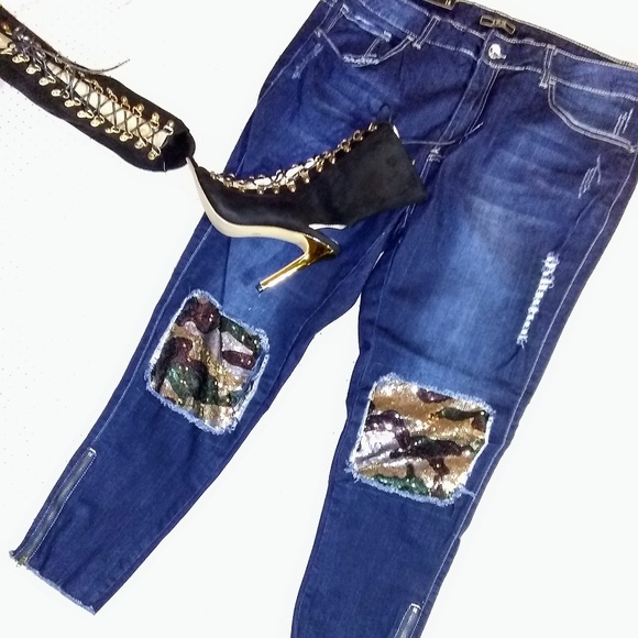 L & B Plus Size Camo Sequin Skinny Jeans Last One! - Picture 2 of 7